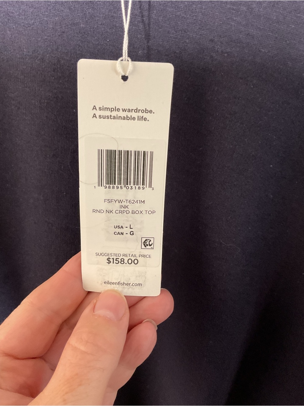 Eileen Fisher Ink Blue Boxy Boat Neck Top Lyocell Organic Cotton Large - Picture 8 of 9